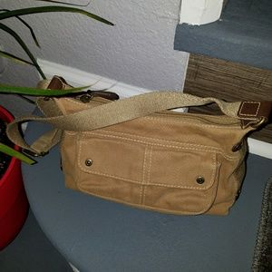 Fossil Khaki Fabric/Leather Trim Crossbody Bag